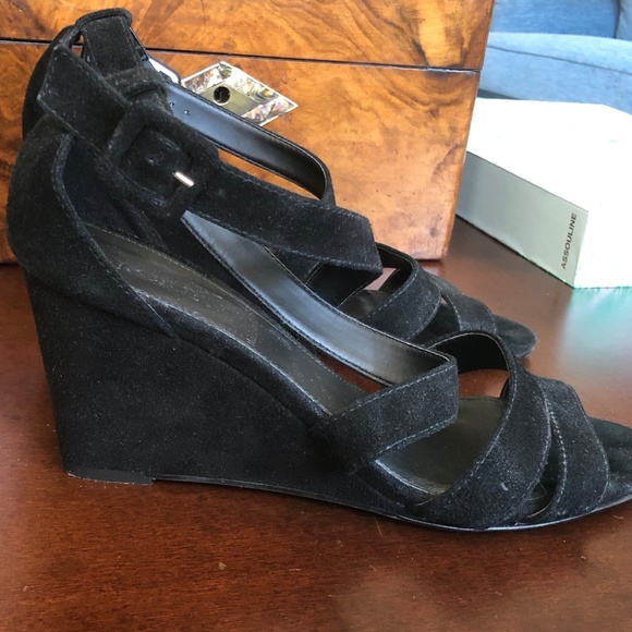 J. Crew Watson Wedge Sandals Black Suede - Picture 2 of 7